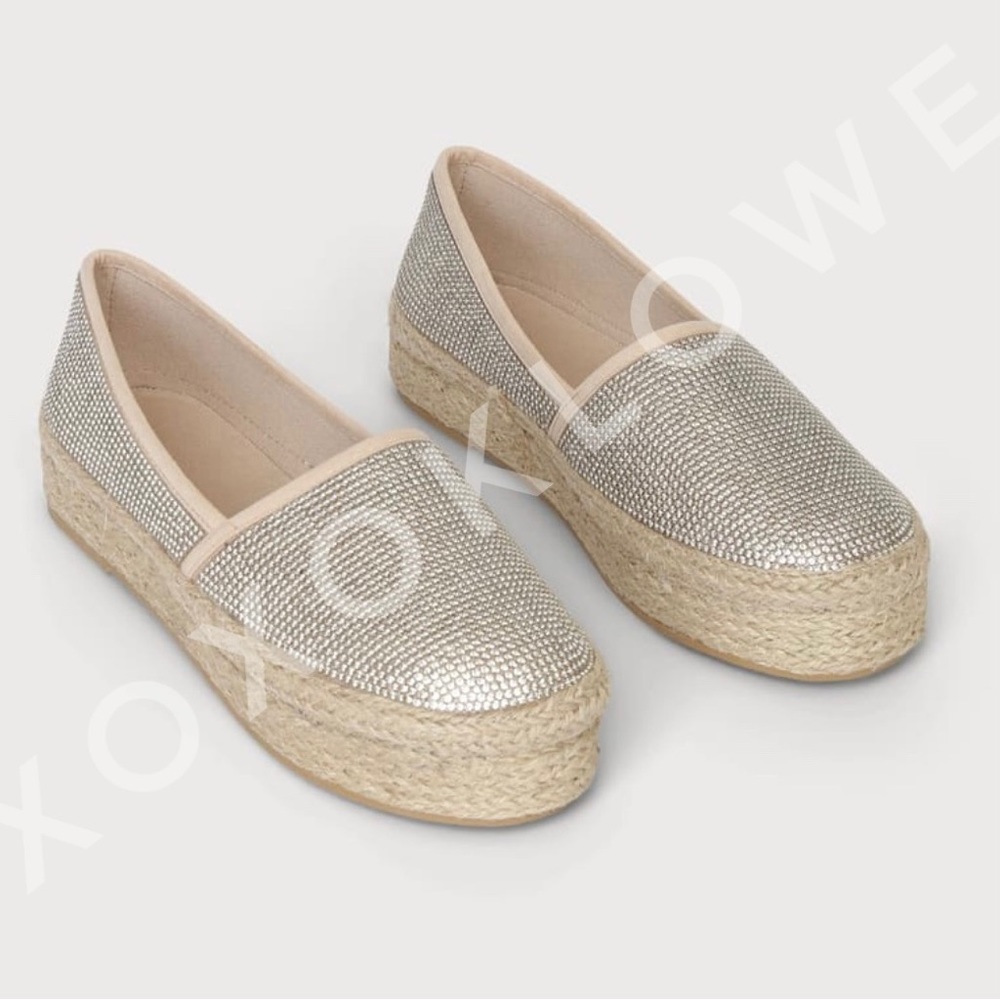 Rhinestone Sparkle Slip On Espadrille Platform Sneakers Bling Bling